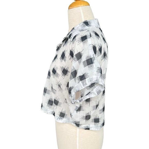 CP Shades Dolman Sleeve Popover Cotton Crop Top Square Crosshatch XS Boxy GUC - Picture 2 of 11